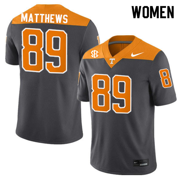 Women #89 Mike Matthews Tennessee Volunteers College Football Jerseys Stitched-Anthracite